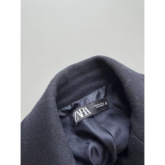 ZARA Navy Blue Wool Blend Double Breasted Short Peacoat Coat, Size M - Picture 10 of 12